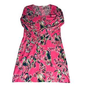 Lilly Pulitzer Beacon Dragonfruit Toucan 3/4 Sleeve Dress Bright Pink Size Med
